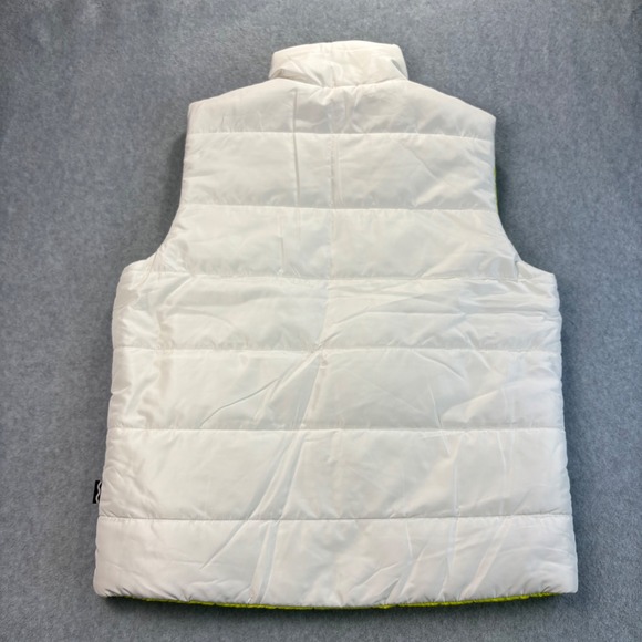 Puffer Vest White Chartreuse Reversible Lightweight Sleeveless Jacket Layering M - Picture 2 of 9